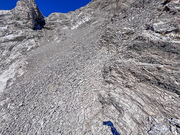 Descending off the south end of the south ridge.