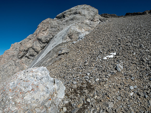 Upper west scree slopes to the south ridge of Allenby.