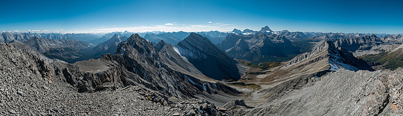 Views over the Mercer Creek headwaters to the Assiniboine area (R).