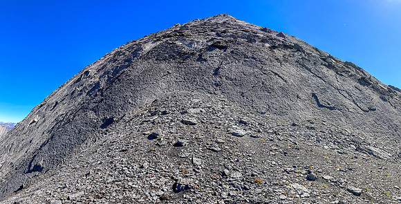 The steep upper west face seen from the col.