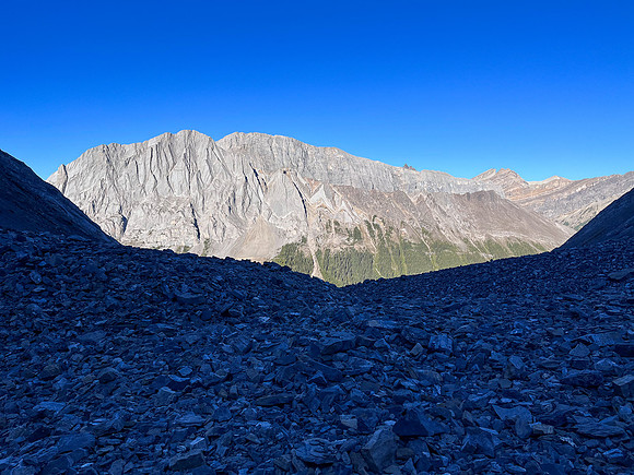 Hiking up the west rubble access drainage.