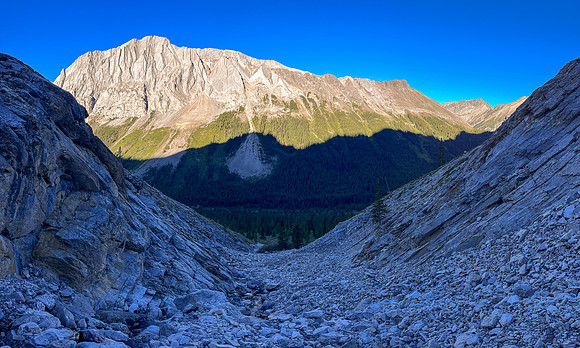 Hiking up the west rubble access drainage.