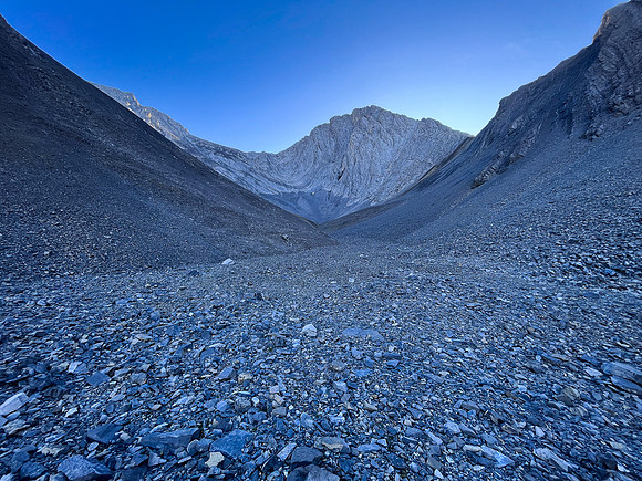 Hiking up the west rubble access drainage.
