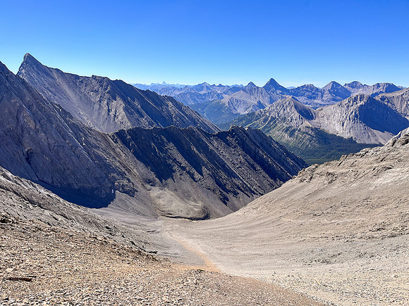 Descending rubble slopes back to the North Fork Pass trail.