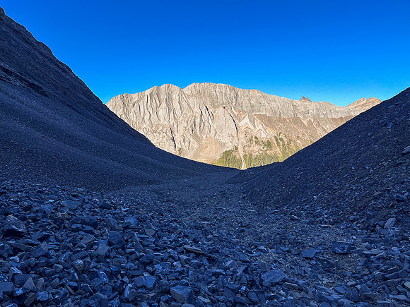 Hiking up the west rubble access drainage.