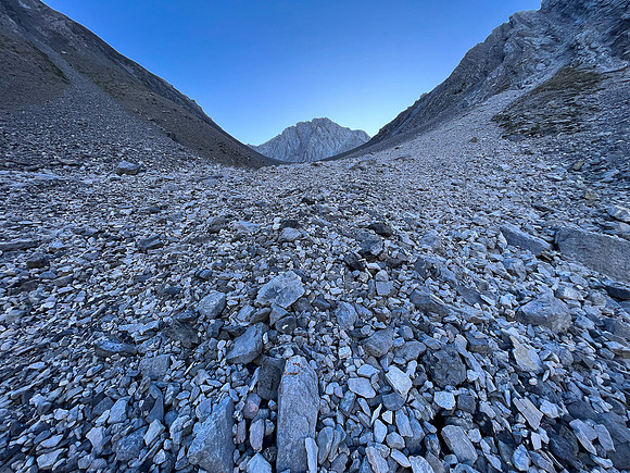 Hiking up the west rubble access drainage.