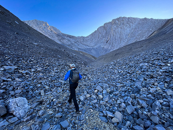Hiking up the west rubble access drainage.