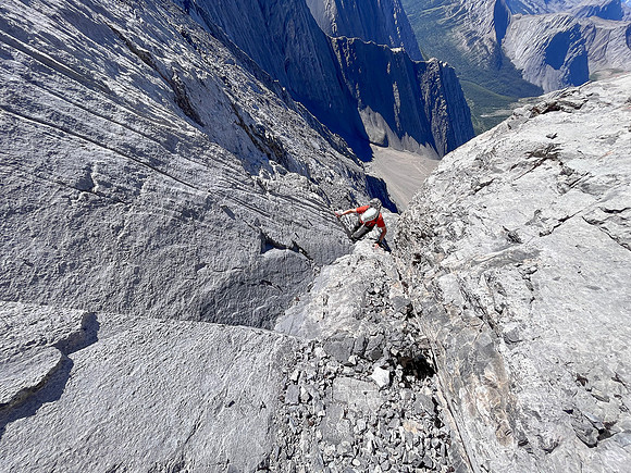 Ascending the steep upper west face of Cuthead Peak.