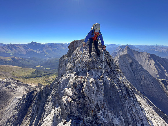 Returning along the summit ridge.