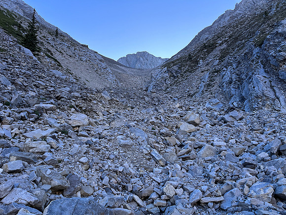 Hiking up the west rubble access drainage.