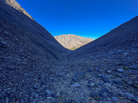Hiking up the west rubble access drainage.