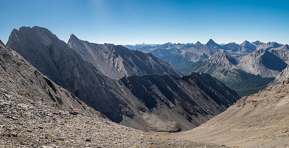 Descending rubble slopes back to the North Fork Pass trail.