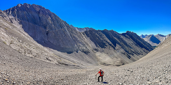 Descending rubble slopes back to the North Fork Pass trail.