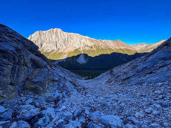 Hiking up the west rubble access drainage.