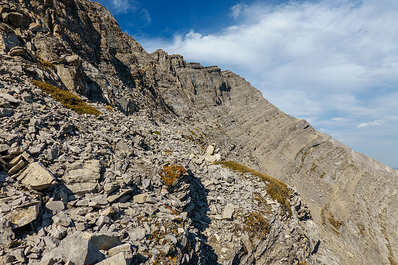 The first set of cliffs is by-passed on the right (east).