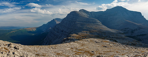 Mount Scrimger and the NW summit loom ominously over the top of the headwall and Cornelius.