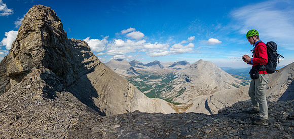 Cornelius admires the scree traverse that we just completed.
