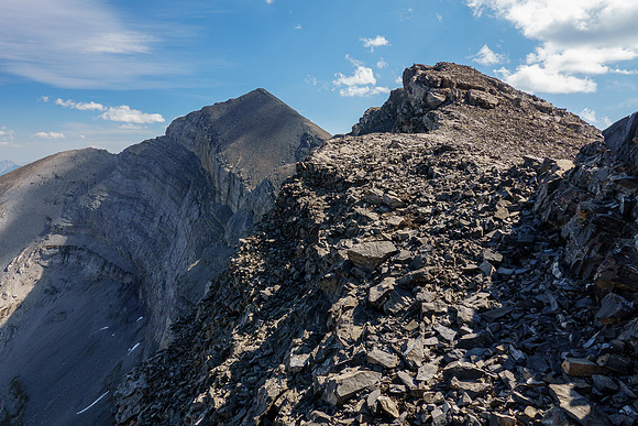 Starting up the easy west ridge of Mount Scrimger.