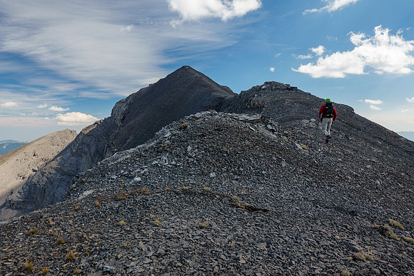 Starting up the easy west ridge of Mount Scrimger.