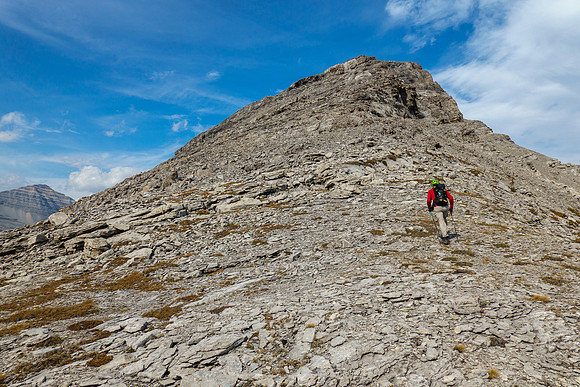 Ascending the lower south ridge of Mount Etherington.