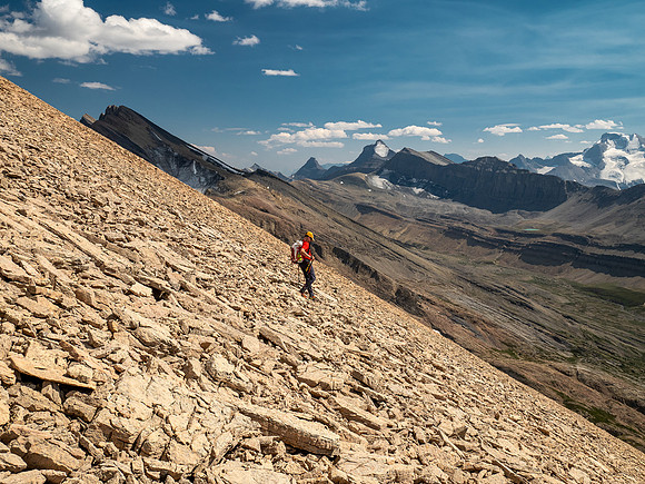 Descending south rubble slopes of Wurzburg back towards Beauty Creek.