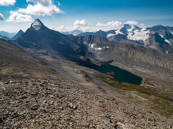 Descending towards Wilcox Lake and Pass from Skye Peak.