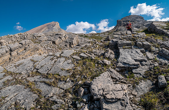 Hiking across Beauty Creek valley under Mount Wurzburg.
