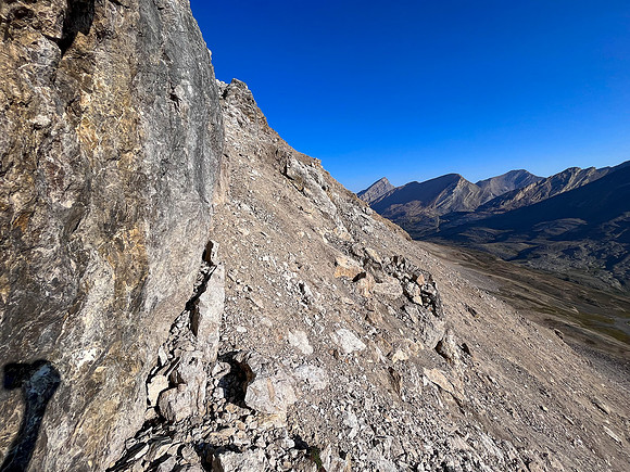 Scrambling from the Beauty Creek valley to the NW ridge of Skye Peak.