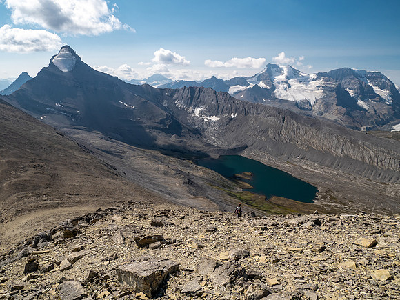Descending towards Wilcox Lake and Pass from Skye Peak.