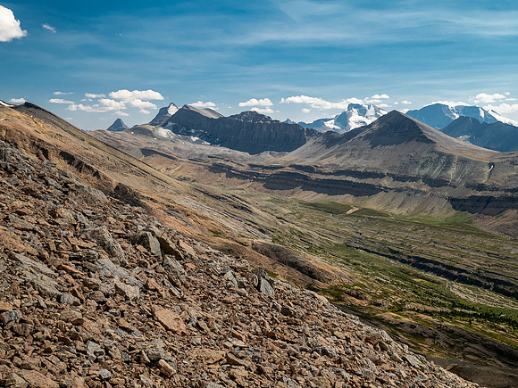 Descending south rubble slopes of Wurzburg back towards Beauty Creek.