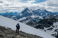 Mount Joffre at distant left with the Royal Group looming in our faces. Peaks include (L to R), Prince John, Queen Mary, Prince Henry, Prince Edward and King George in clouds.