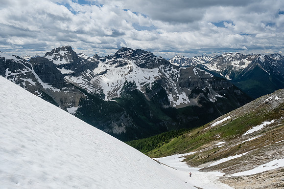 Descending the huge avalanche gully.