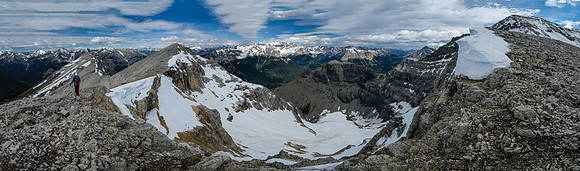 Ascending the west ridge (L) to the summit (R).