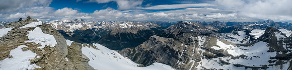 Phil on the summit with Assiniboine, Eon, Red Man, Currie, White Man and Talon (R) visible.