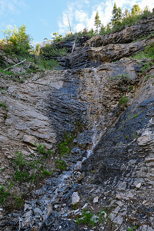 Breaking through a low headwall along the avy gullies.