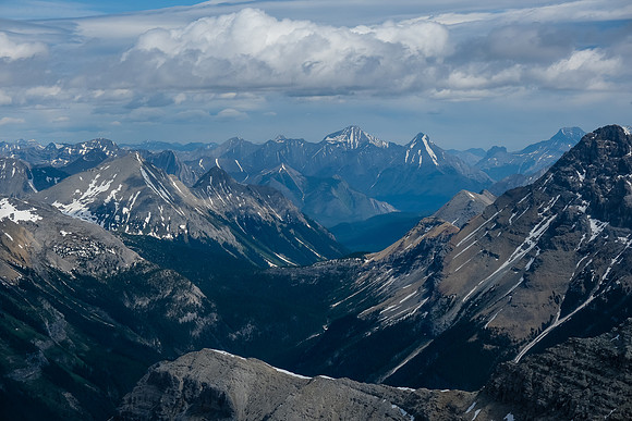Views over White Man Pass past Mount Currie (L) towards Old Goat and Nestor.