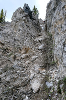 Phil navigates up the moderate / difficult gully through the headwall.