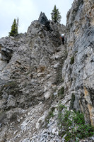 Phil navigates up the moderate / difficult gully through the headwall.