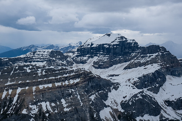 Mount Brussilof with the crux obvious from this angle (R).