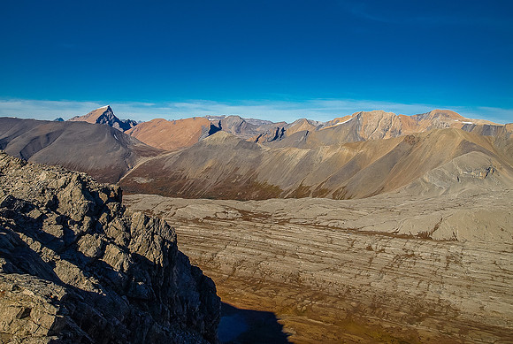 Looking over Wilcox Pass towards Sunwapta (L).