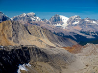 Looking over Wilcox Pass towards Engelhard, Alberta, Woolley, Diadem and Mushroom Peak.