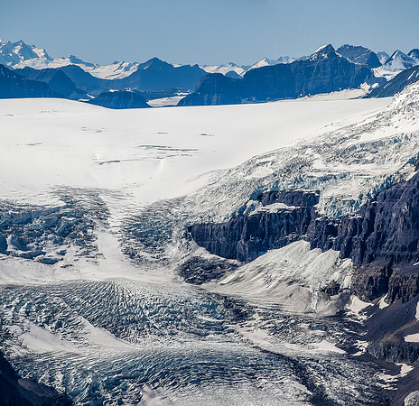 The Athabasca Glacier looks extremely broken this late in the season.