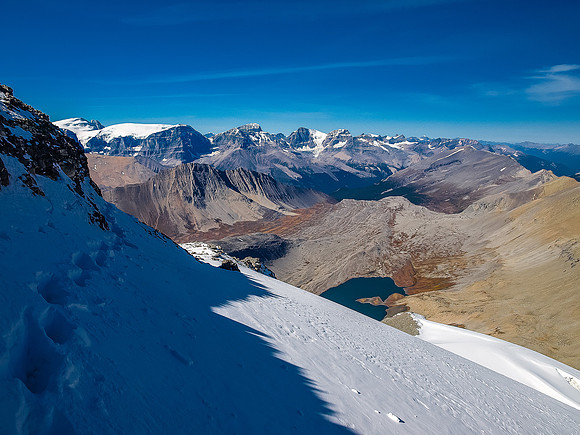 Skirting along the Nigel Glacier on descent.