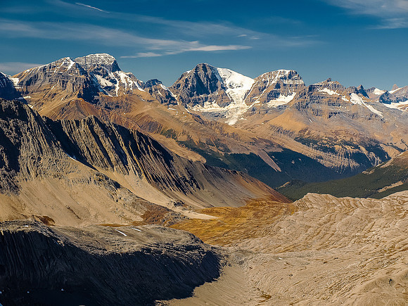 Incredible views over Wilcox Pass towards the Alberta, Woolley, Diadem group.