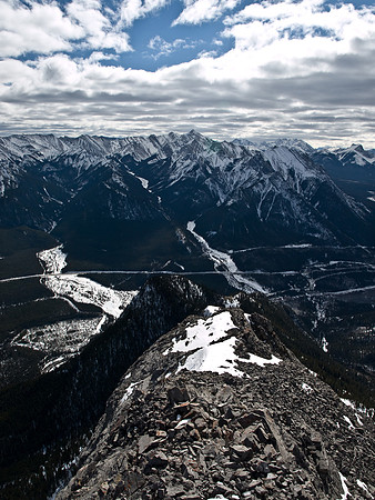 View of the narrow ridge on descent.