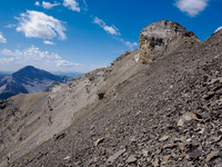 Traversing back under the NE ridge on its south side.