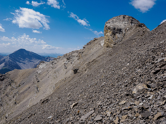 Traversing back under the NE ridge on its south side.
