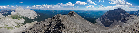 Views over Kananaskis Country from Tornado (L) to Gould Dome (R).