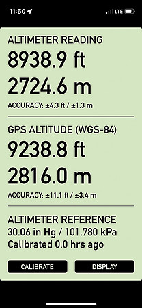Altimeter reading from Battleship Peak (West).
