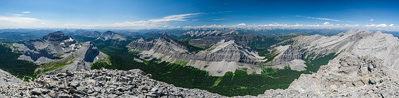 Views from Gould Dome (L), Erris, Funnel, Soap Ridge, Horseshoe Ridge, Elevators and Lyall (R).
